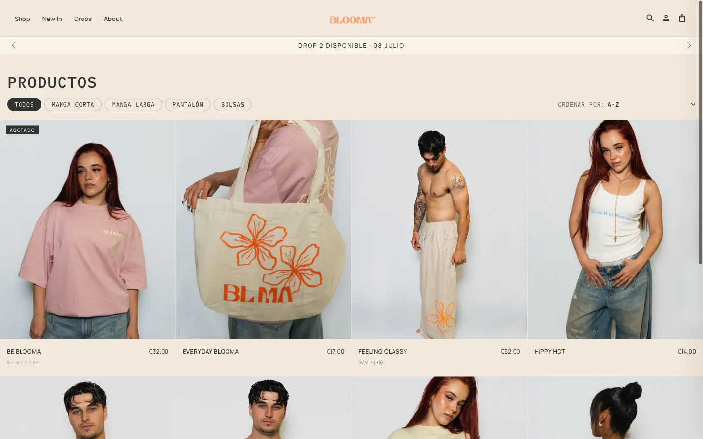 Captura de la web de BLOOMA MDT — E-commerce de moda con identidad propia